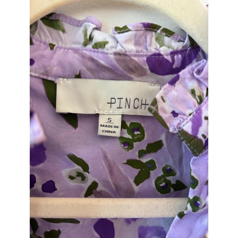 PINCH Purple Floral Ruffle V-Neck Puff Sleeve Cotton Blouse Top Small - Picture 4 of 6